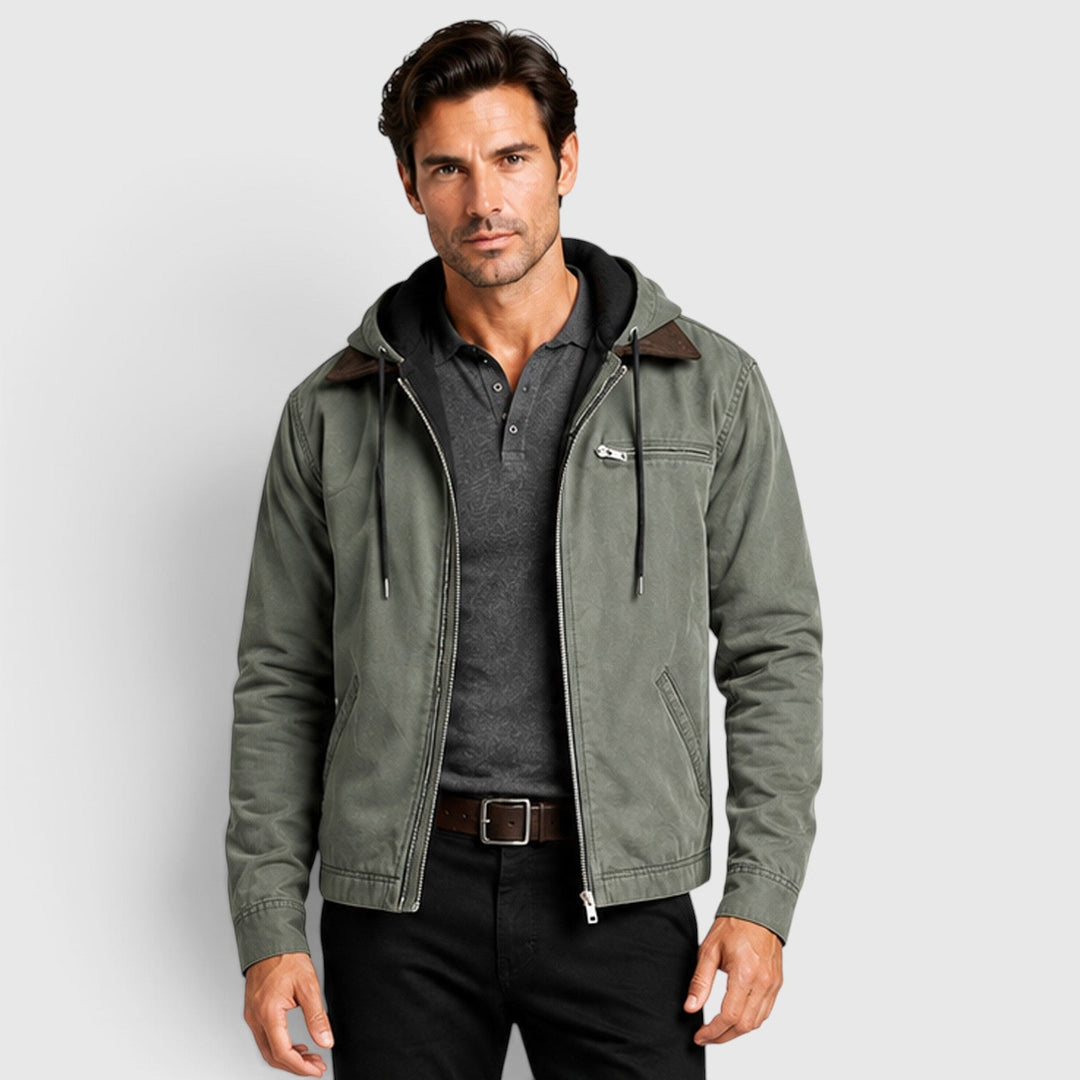 Men's Classic Zip-Up Hooded Jacket with Chest Pocket