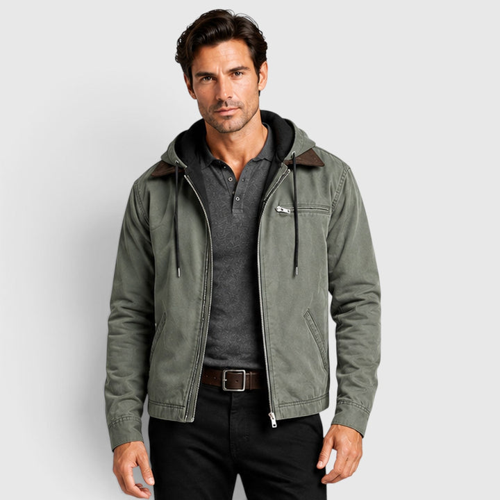 Men's Classic Zip-Up Hooded Jacket with Chest Pocket