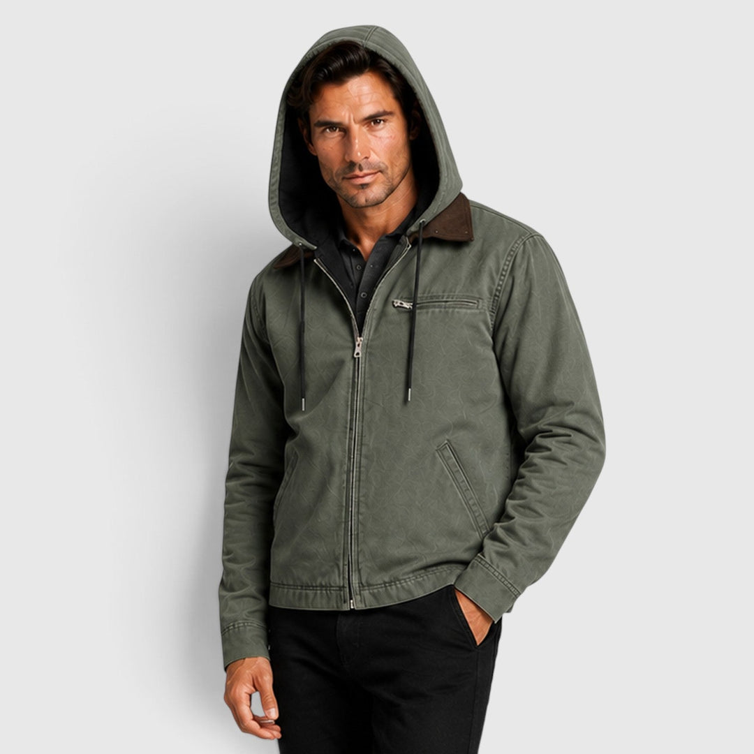 Men's Classic Zip-Up Hooded Jacket with Chest Pocket