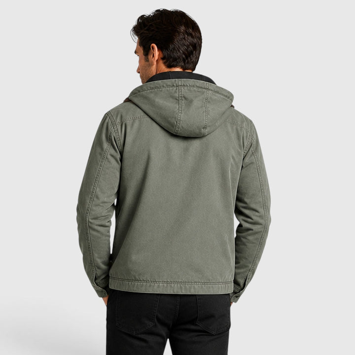 Men's Classic Zip-Up Hooded Jacket with Chest Pocket