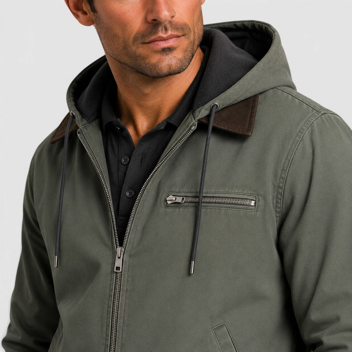 Men's Classic Zip-Up Hooded Jacket with Chest Pocket