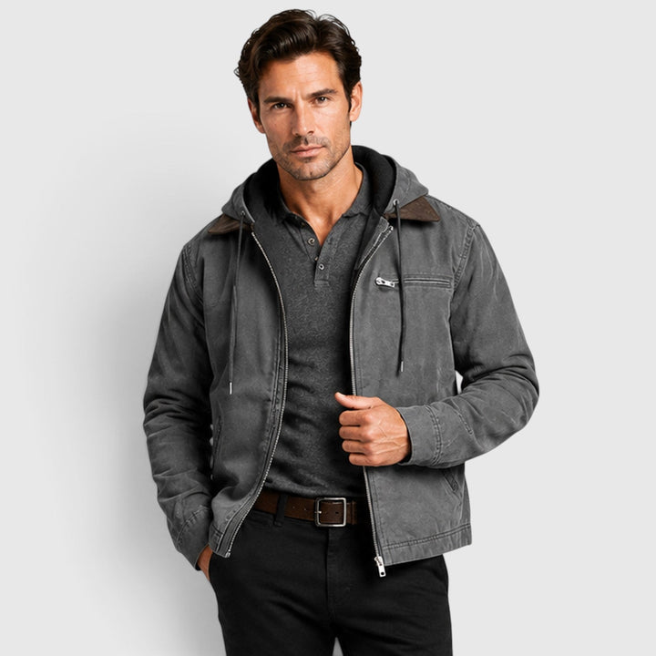 Men's Classic Zip-Up Hooded Jacket with Chest Pocket