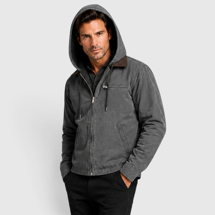 Men's Classic Zip-Up Hooded Jacket with Chest Pocket