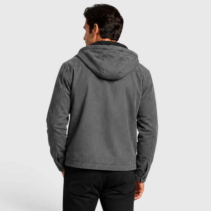 Men's Classic Zip-Up Hooded Jacket with Chest Pocket