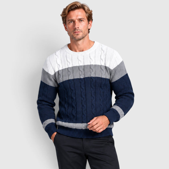 Men's Casual Cable Knit Colour Block Sweater