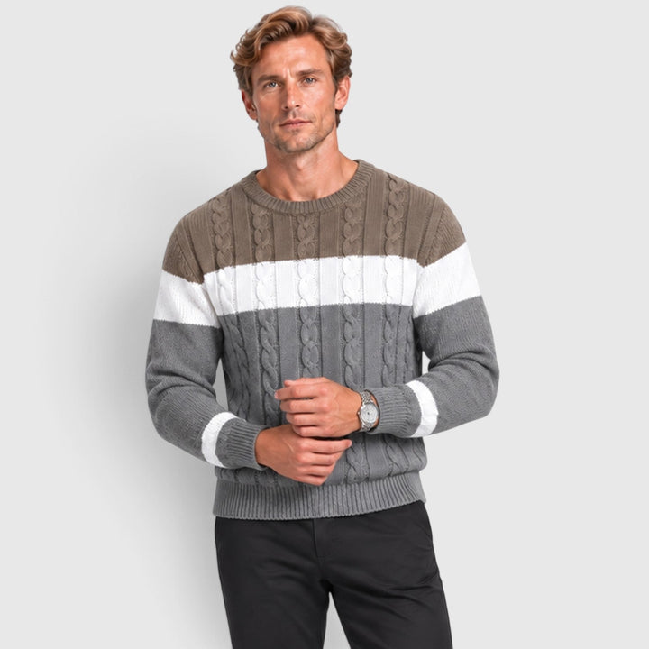 Men's Casual Cable Knit Colour Block Sweater