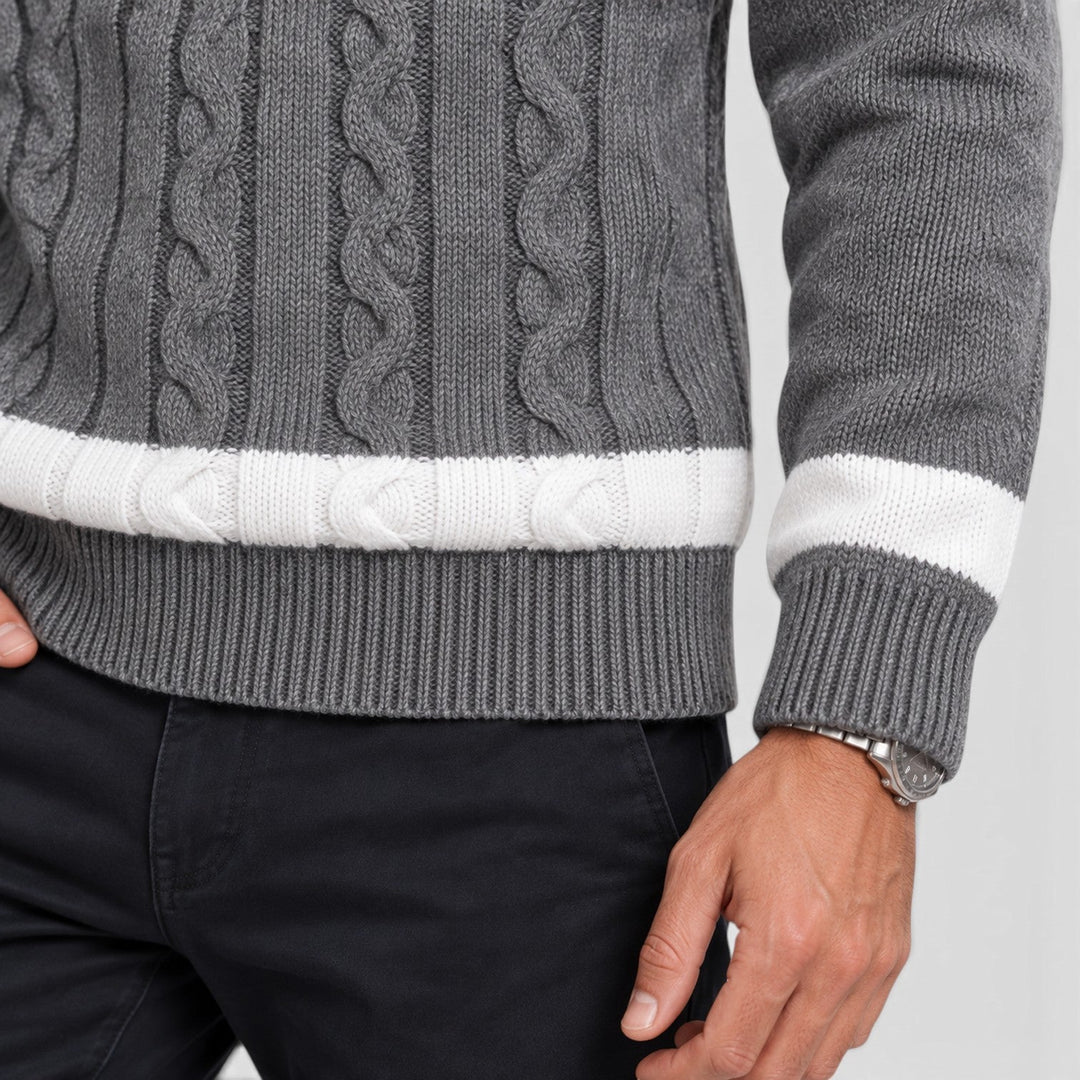 Men's Casual Cable Knit Colour Block Sweater