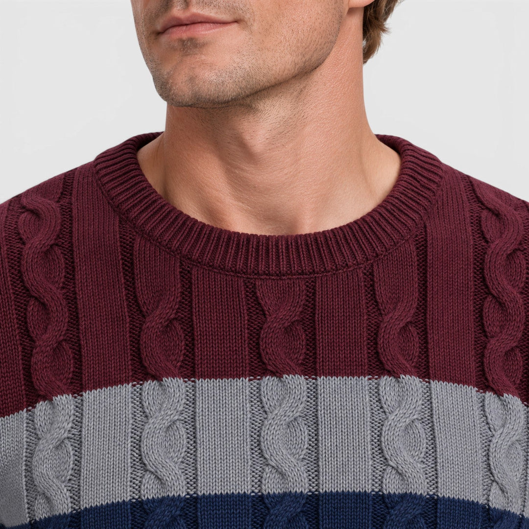 Men's Casual Cable Knit Colour Block Sweater