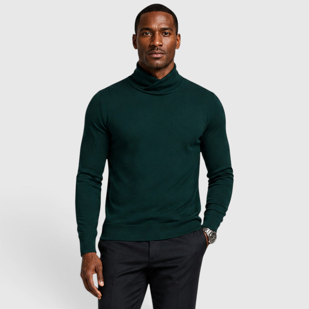 Men's Classic Cross Pattern Wool Blend Turtleneck Jumper