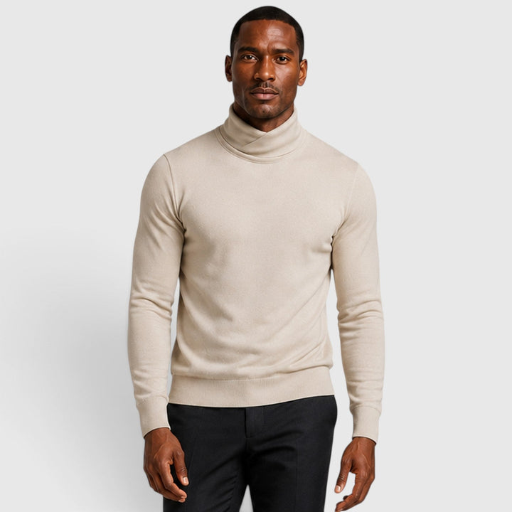 Men's Classic Cross Pattern Wool Blend Turtleneck Jumper