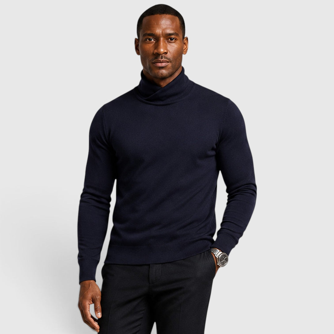 Men's Classic Cross Pattern Wool Blend Turtleneck Jumper