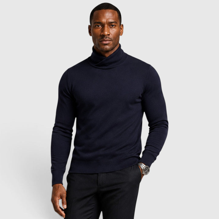 Men's Classic Cross Pattern Wool Blend Turtleneck Jumper