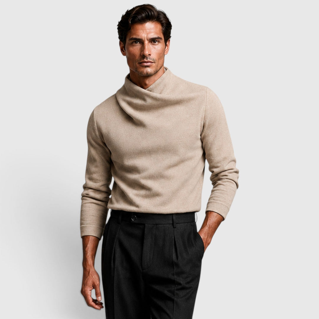 Men's Casual Knit Crossover Mock Neck Long Sleeve Top