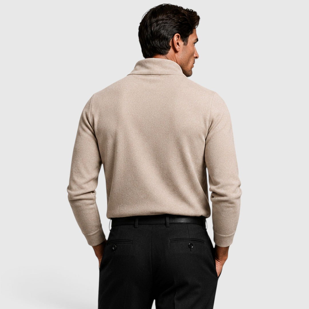 Men's Casual Knit Crossover Mock Neck Long Sleeve Top
