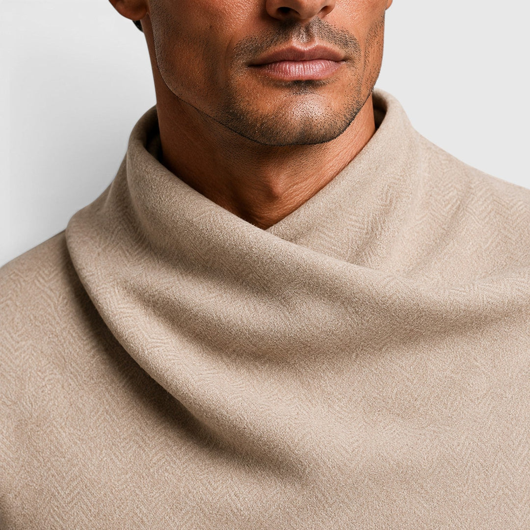 Men's Casual Knit Crossover Mock Neck Long Sleeve Top
