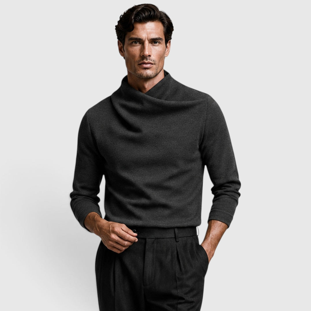 Men's Casual Knit Crossover Mock Neck Long Sleeve Top
