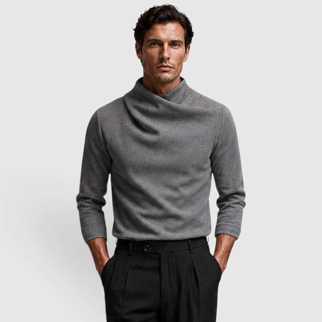 Men's Casual Knit Crossover Mock Neck Long Sleeve Top