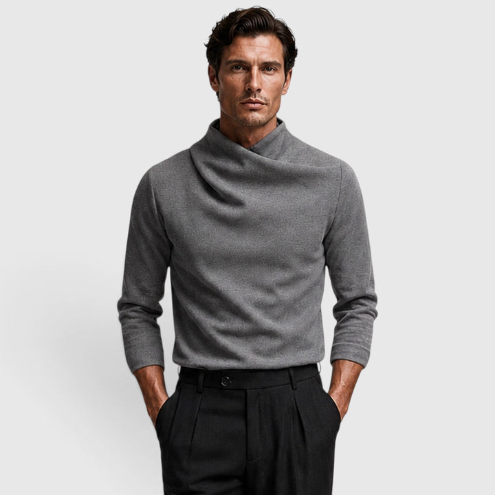Men's Casual Knit Crossover Mock Neck Long Sleeve Top