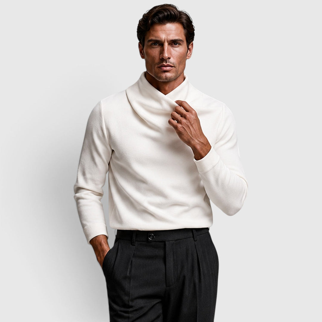 Men's Casual Knit Crossover Mock Neck Long Sleeve Top