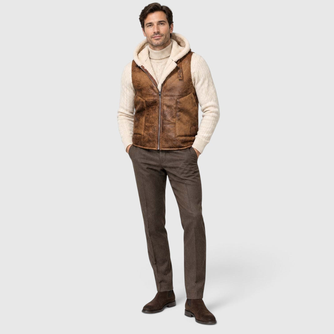 Men's Casual Faux Fur-Lined Hooded Vest
