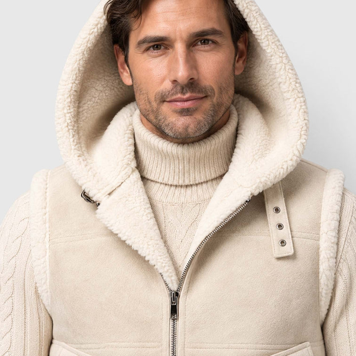 Men's Casual Faux Fur-Lined Hooded Vest