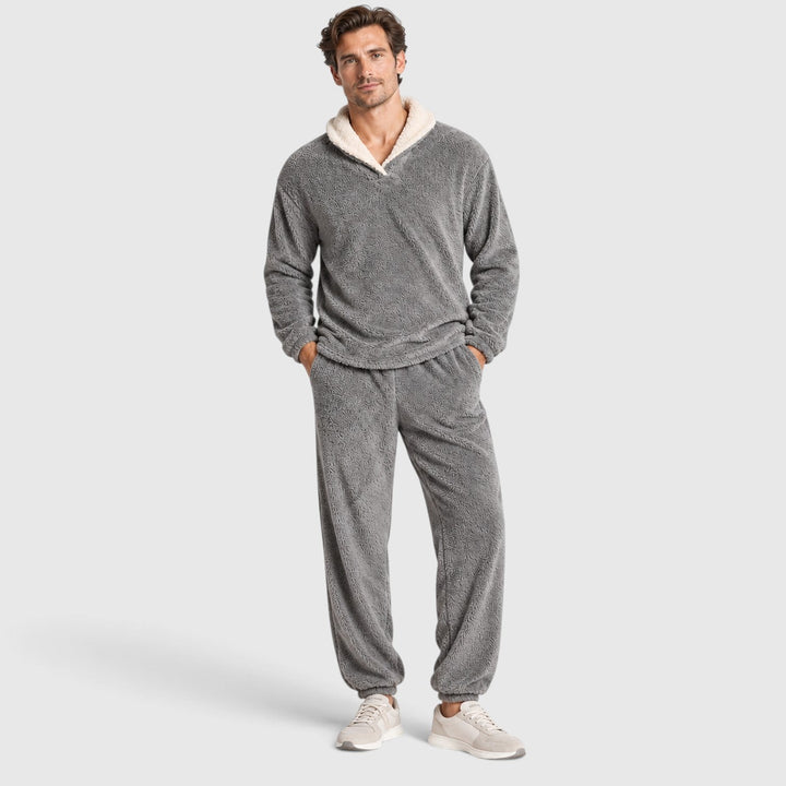 Men's Casual Fleece Hooded Top and Trousers Loungewear Set