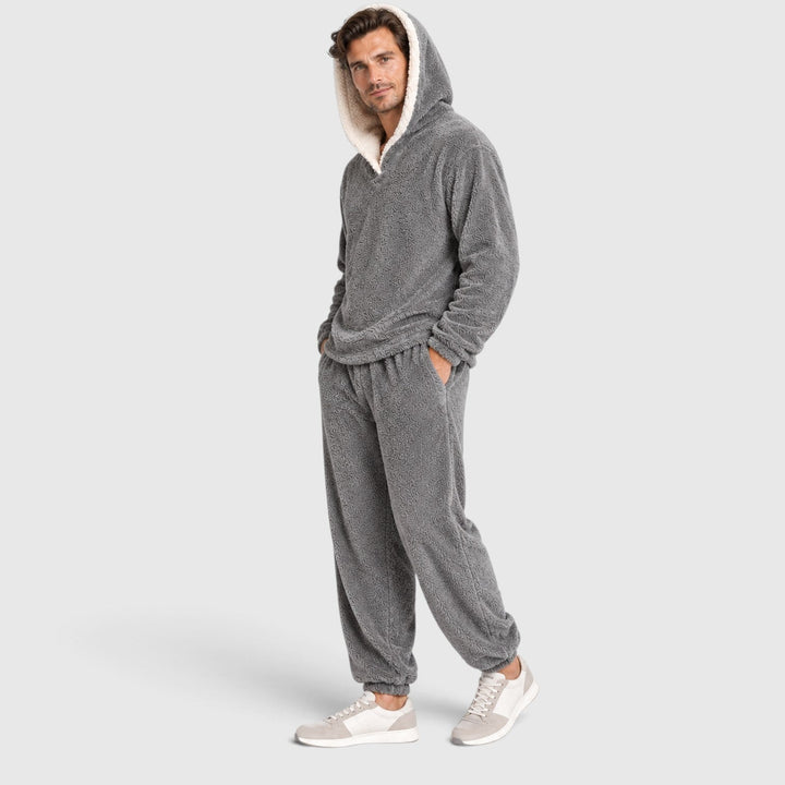 Men's Casual Fleece Hooded Top and Trousers Loungewear Set
