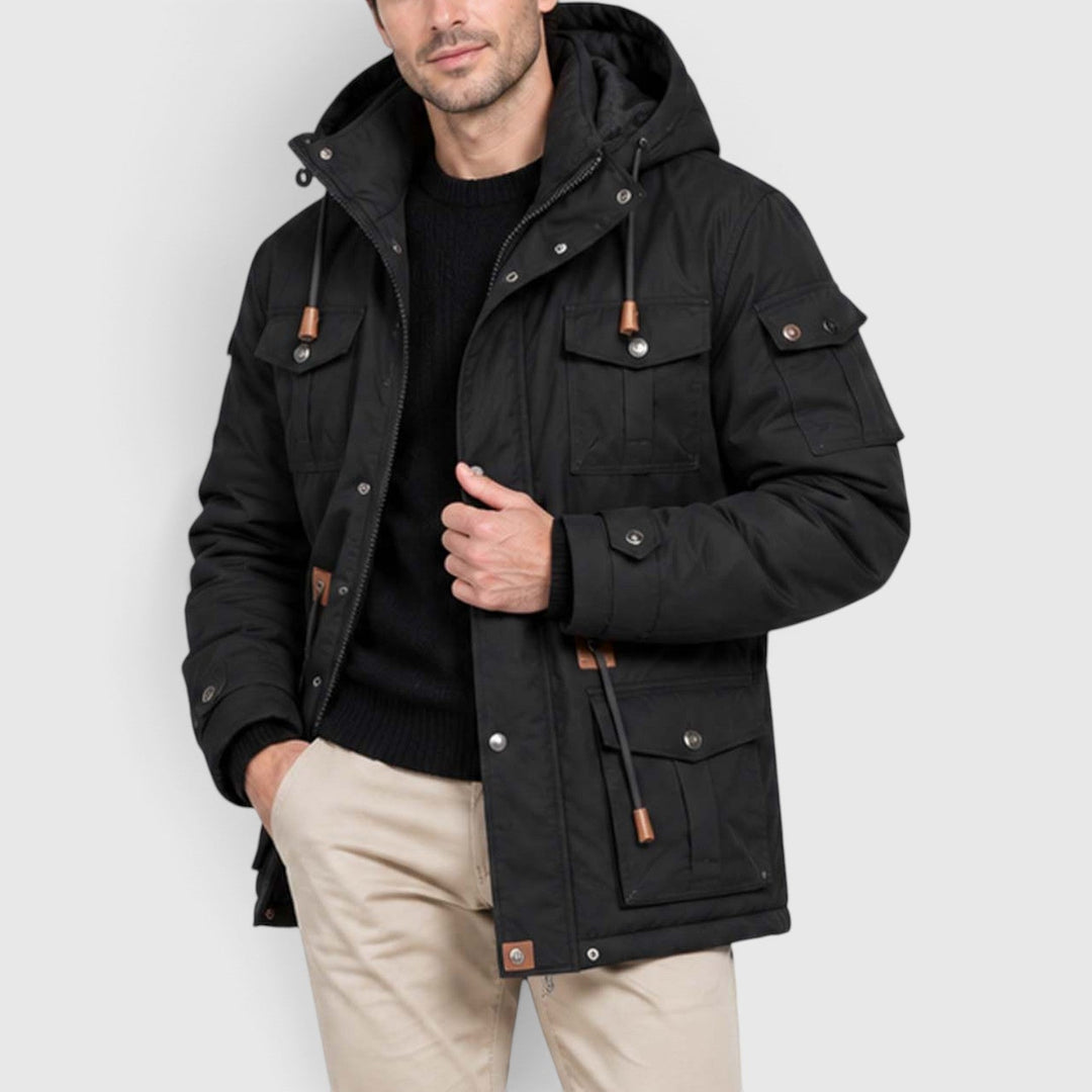 Men's Casual Fleece-Lined Hooded Windbreaker Jacket with Pockets