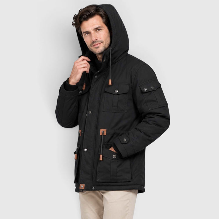 Men's Casual Fleece-Lined Hooded Windbreaker Jacket with Pockets