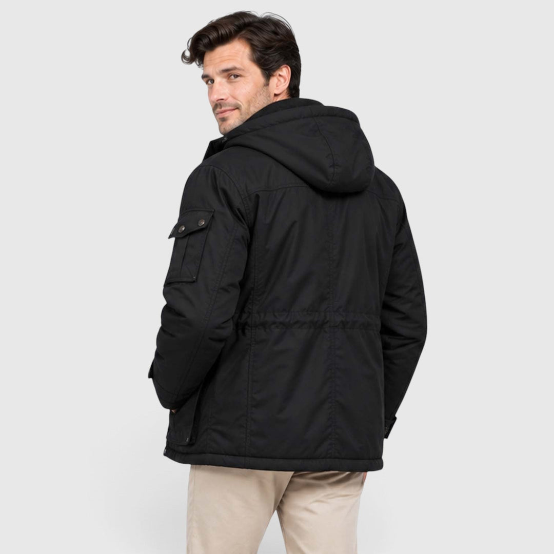 Men's Casual Fleece-Lined Hooded Windbreaker Jacket with Pockets