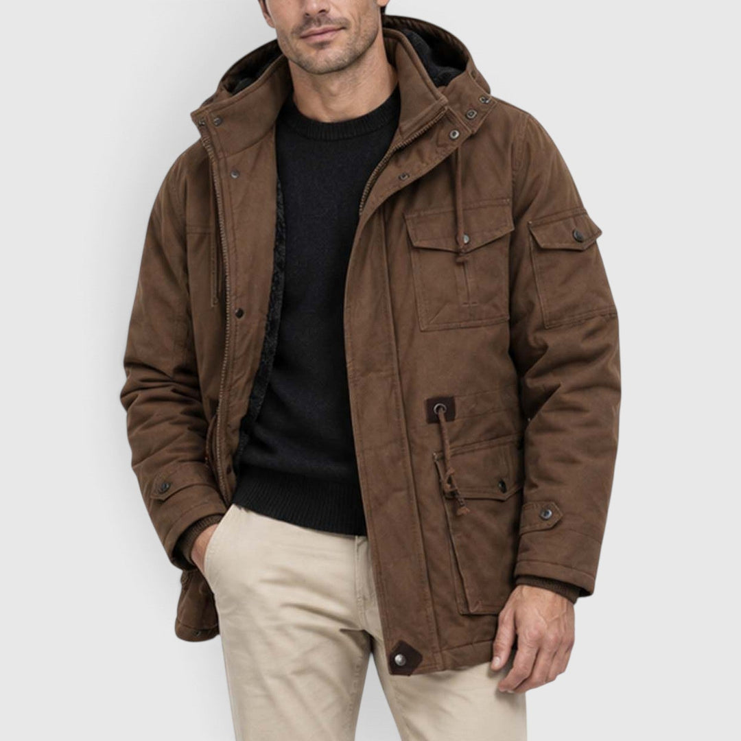 Men's Casual Fleece-Lined Hooded Windbreaker Jacket with Pockets
