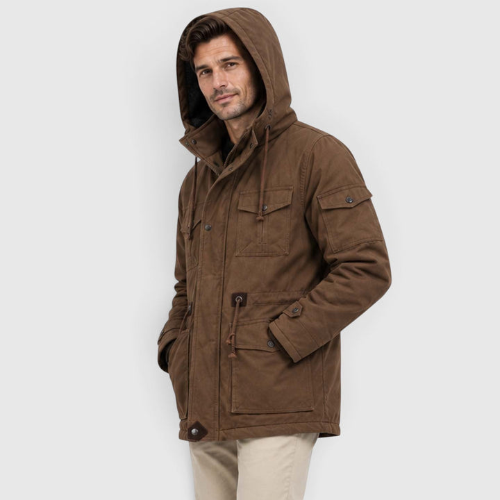 Men's Casual Fleece-Lined Hooded Windbreaker Jacket with Pockets