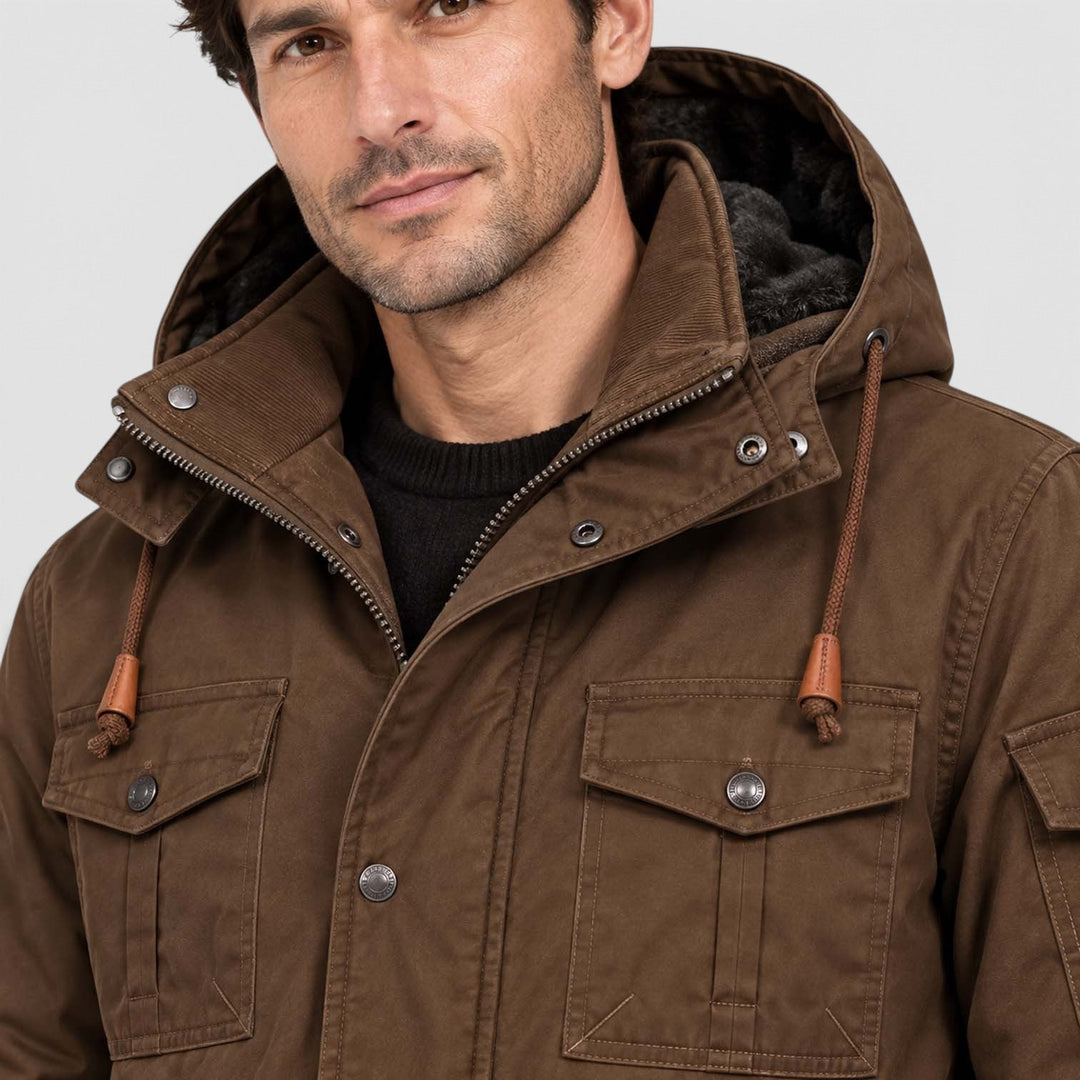 Men's Casual Fleece-Lined Hooded Windbreaker Jacket with Pockets