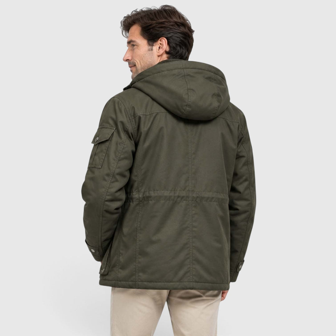 Men's Casual Fleece-Lined Hooded Windbreaker Jacket with Pockets