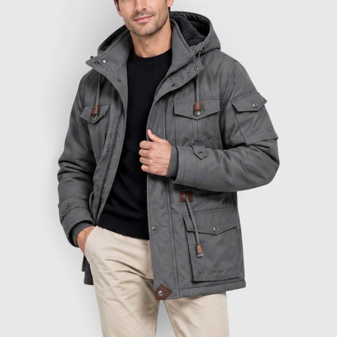 Men's Casual Fleece-Lined Hooded Windbreaker Jacket with Pockets