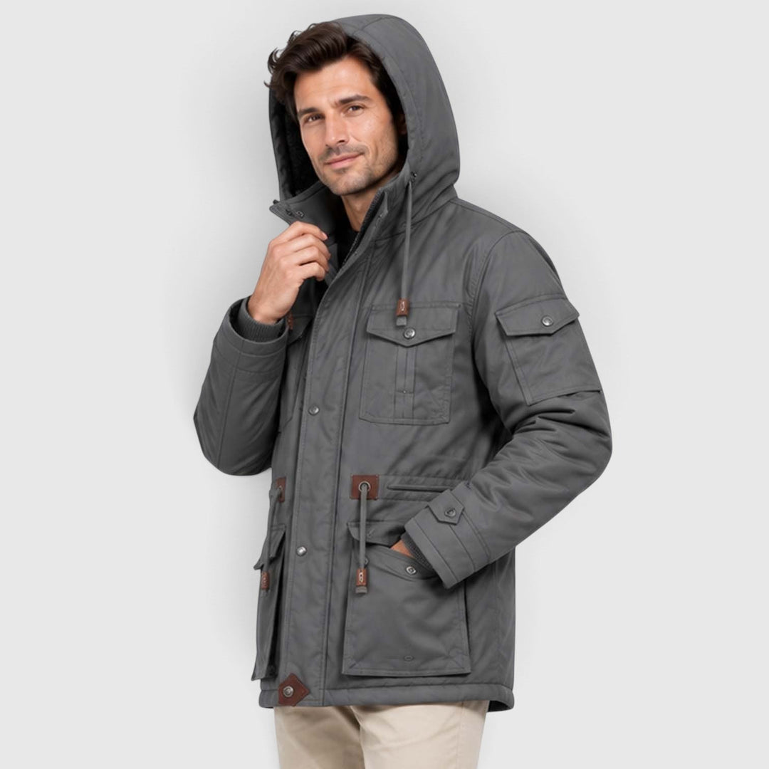 Men's Casual Fleece-Lined Hooded Windbreaker Jacket with Pockets