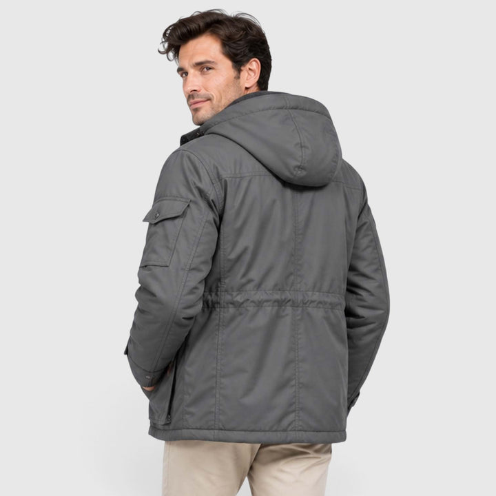 Men's Casual Fleece-Lined Hooded Windbreaker Jacket with Pockets