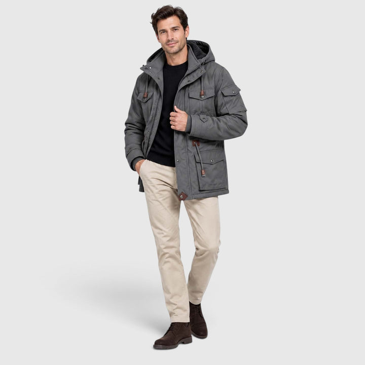 Men's Casual Fleece-Lined Hooded Windbreaker Jacket with Pockets