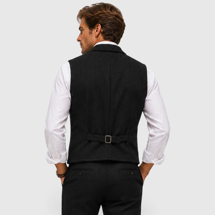 Men's Tailored Herringbone Wool Waistcoat with Lapel