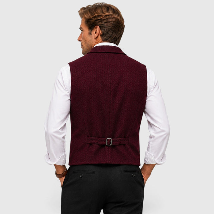 Men's Tailored Herringbone Wool Waistcoat with Lapel