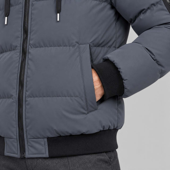 Men's Warm Hooded Plush Puffer Jacket with Zip-Up Closure
