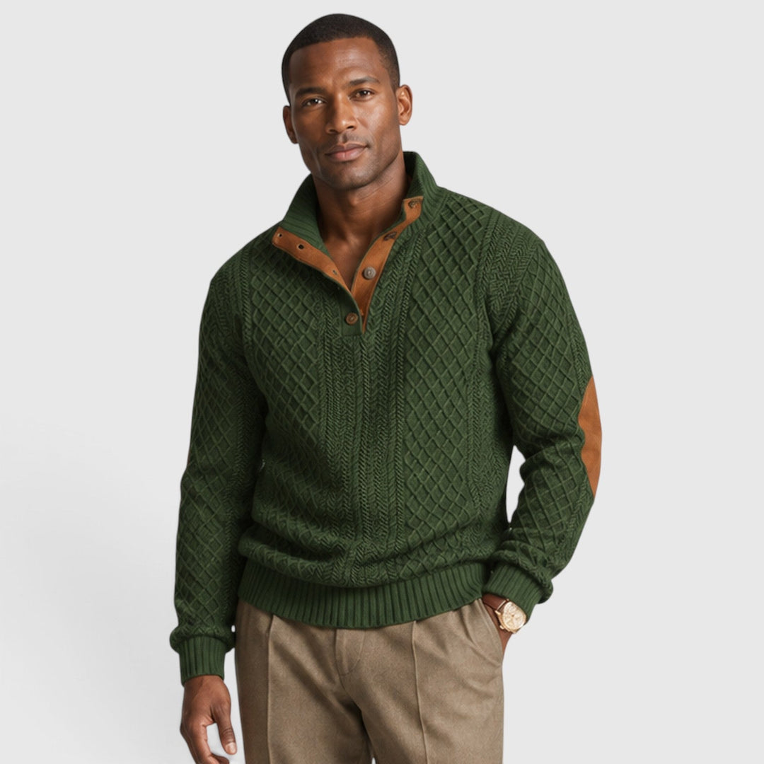 Men's Casual Jacquard Knit Crew Neck Pullover
