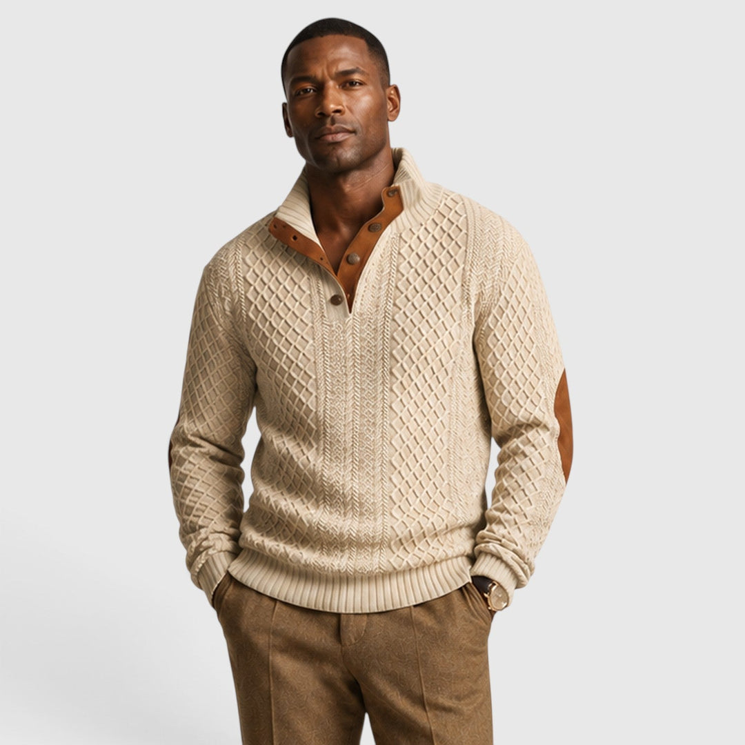 Men's Casual Jacquard Knit Crew Neck Pullover