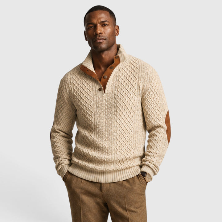 Men's Casual Jacquard Knit Crew Neck Pullover