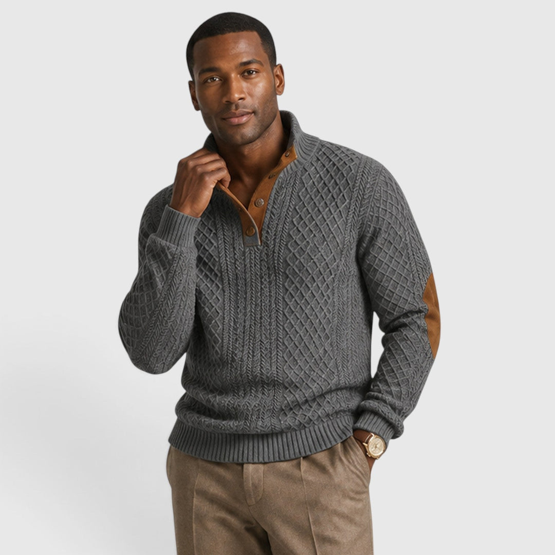 Men's Casual Jacquard Knit Crew Neck Pullover