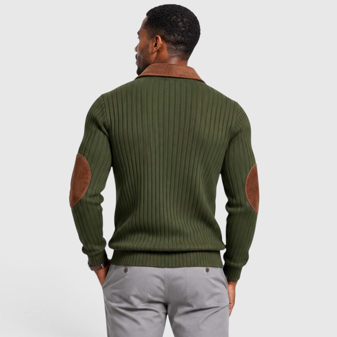 Men's Classic Jacquard Knit Quarter-Zip Pullover with Contrast Collar