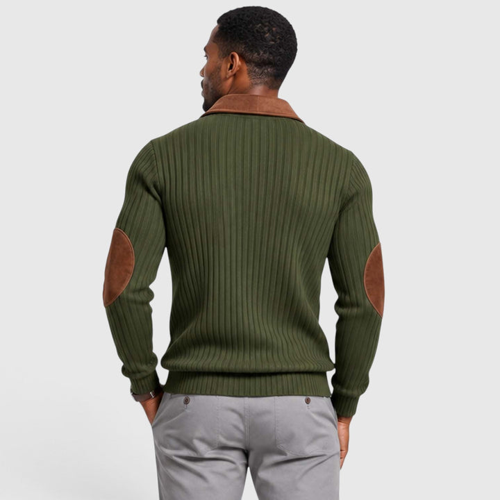 Men's Classic Jacquard Knit Quarter-Zip Pullover with Contrast Collar