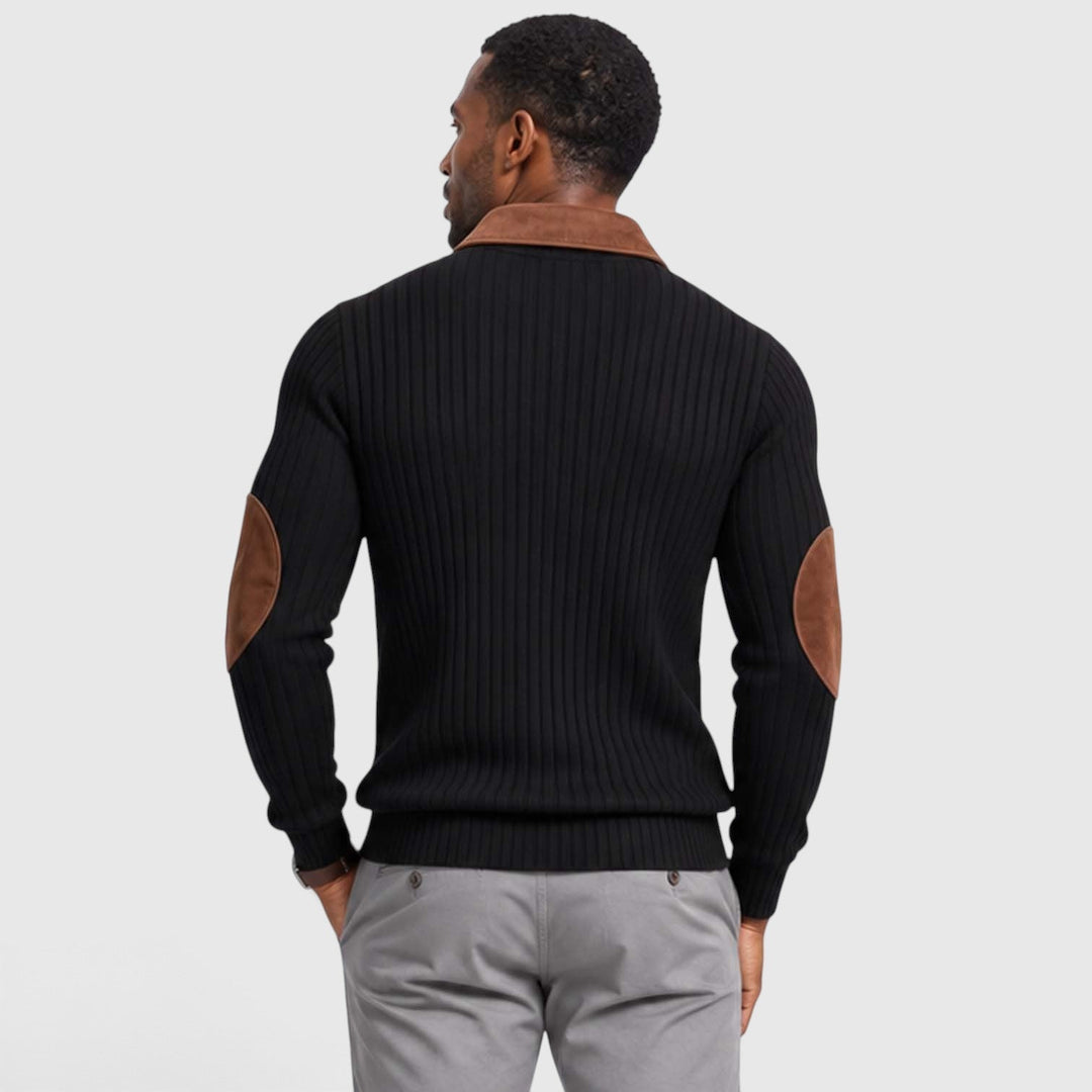 Men's Classic Jacquard Knit Quarter-Zip Pullover with Contrast Collar