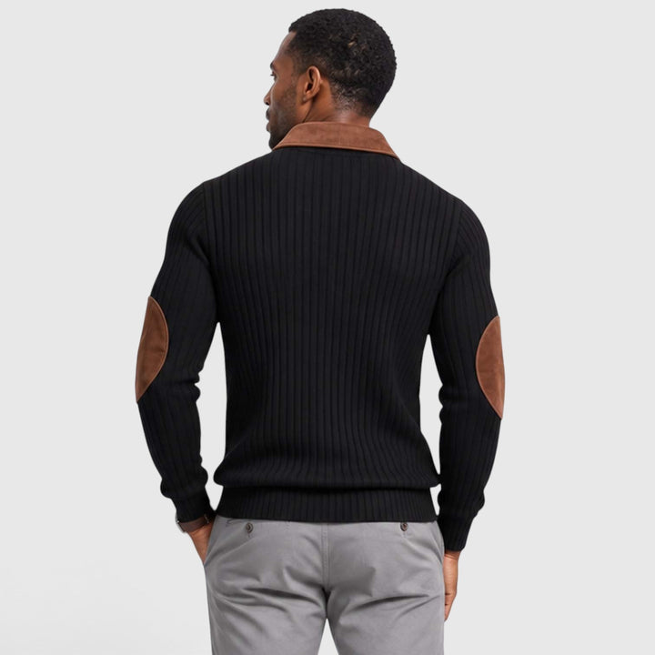 Men's Classic Jacquard Knit Quarter-Zip Pullover with Contrast Collar