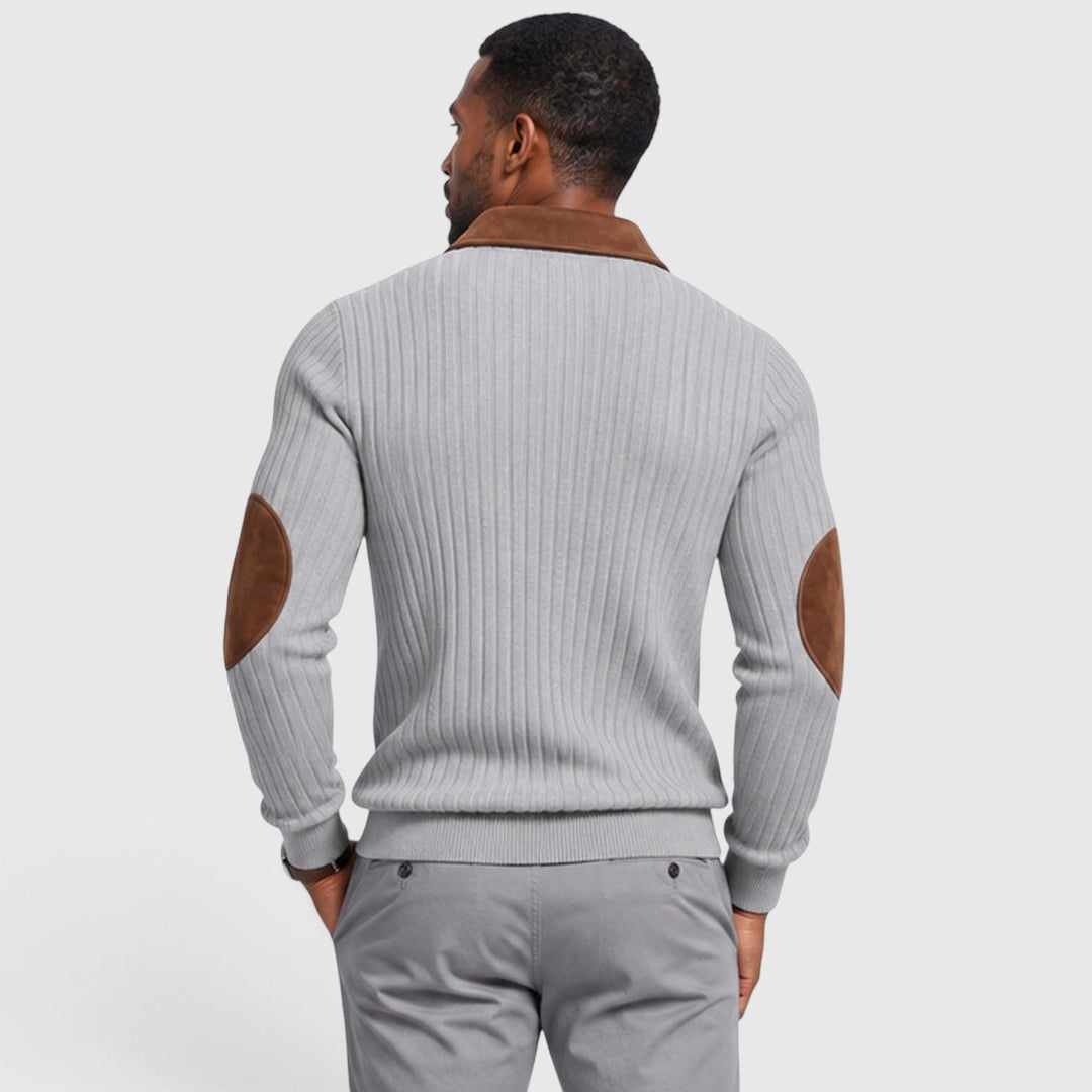 Men's Classic Jacquard Knit Quarter-Zip Pullover with Contrast Collar
